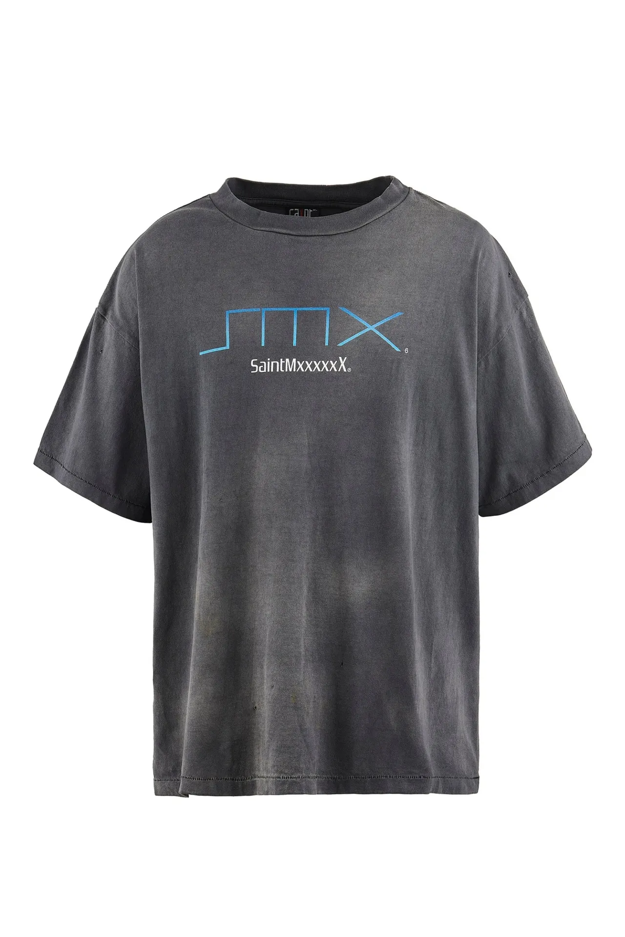 SAINT Mxxxxxx SM6 TEE/BLK latest model SM6 basic LOGO printed TEE, washed black S-XL, garment dyeing, heavy washing to make old, hanging holes, highly restored original printing, correct with anti-counterfeiting angel mark